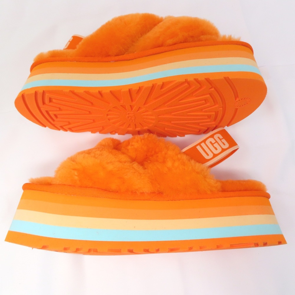UGG Disco Knot Platform Slide Sandals Mandarin Orange Multi Fur 8 Womens 1126383 - Picture 5 of 10